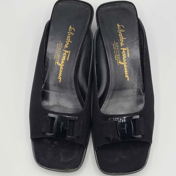 Salvatore Ferragamo Black Microfiber Mules size 8B - Picture 1 of 13